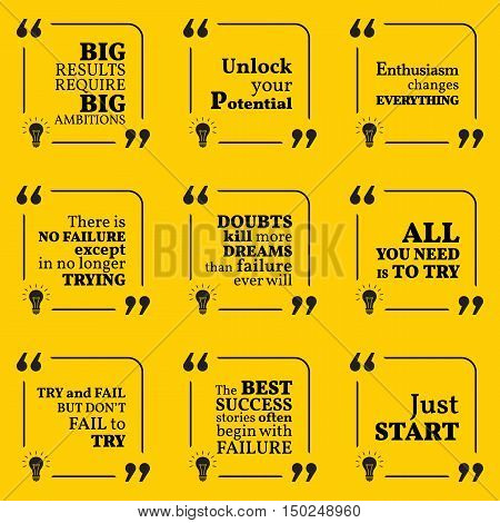 Set Of Motivational Quotes About Potential, Optimism, Doubts, Enthusiasm, Action, Success And Dreams
