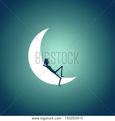 Sleeping man on the night moon illustration