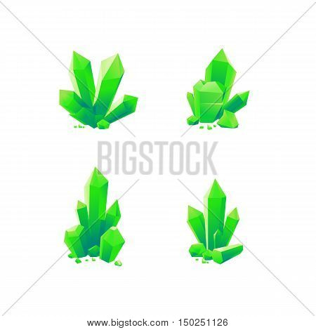 Green crystals set for game and cartoons