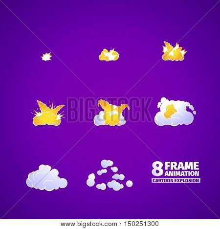 explosion cartoon animation 8 frames for web