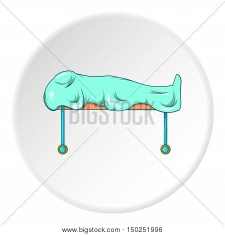 Dead on gurney icon in cartoon style isolated on white circle background. Death symbol vector illustration