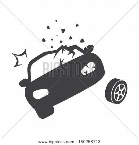 car crash black simple icons set for web design