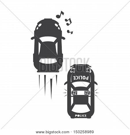 Chase car black simple icons set for web design