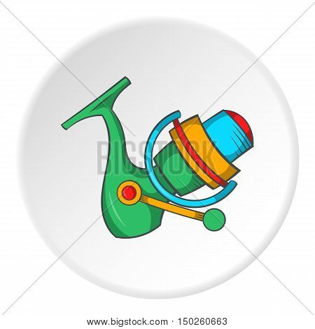Reel on rod icon in cartoon style isolated on white circle background. Fishing symbol vector illustration
