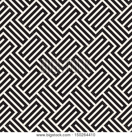 Vector Seamless Black And White Stripes Pattern. Abstract Geometric Background Design