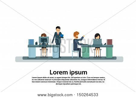 Business People Meeting Office Desk Businesspeople Working Flat Vector Illustration