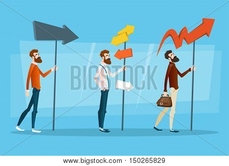 Business People Choose Path Way Sign Board Road Flat Vector Illustration