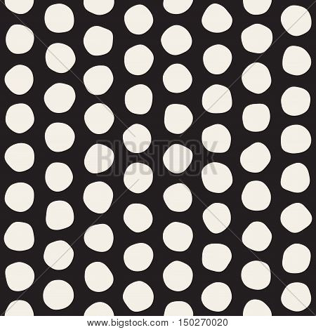Vector Seamless Black And White Jumble Circles Pattern. Abstract Freehand Background Design
