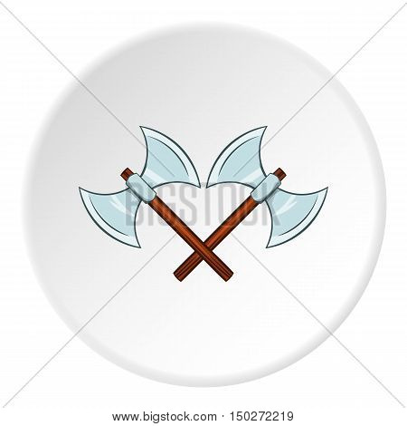 Battle axes with two tips icon in cartoon style isolated on white circle background. Combat weapon symbol vector illustration