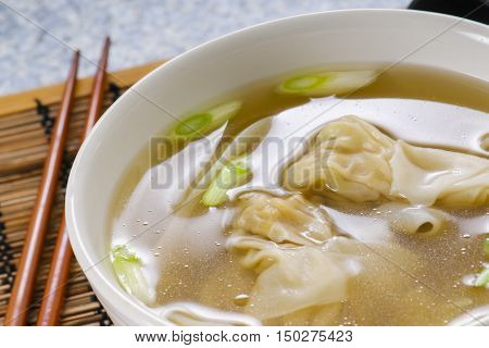Bowl of Asian Won Ton Dumpling Soup