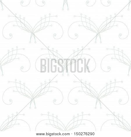 Elegant pastel green thin line damask seamless pattern on white. Thin line decoration. Damask pattern. Seamless abstract background. Infinity geometric pattern. Vector illustration.