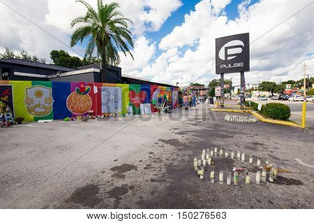 ORLANDO, FL/USA. OCTOBER 1, 2016. Place where Omar Mateen, killed 49 people and wounded 53 others in a terrorist attack/hate crime inside Pulse, a gay nightclub in Orlando, Florida, United States.