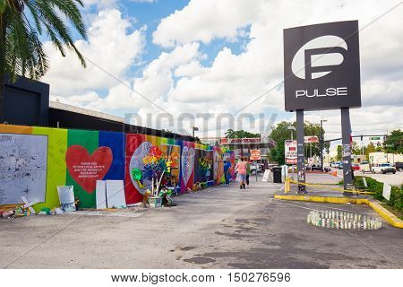 ORLANDO, FL/USA. OCTOBER 1, 2016. Place where Omar Mateen, killed 49 people and wounded 53 others in a terrorist attack/hate crime inside Pulse, a gay nightclub in Orlando, Florida, United States.