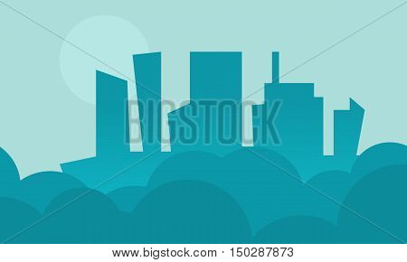 Bluue backgrounds building vector flat of silhouette