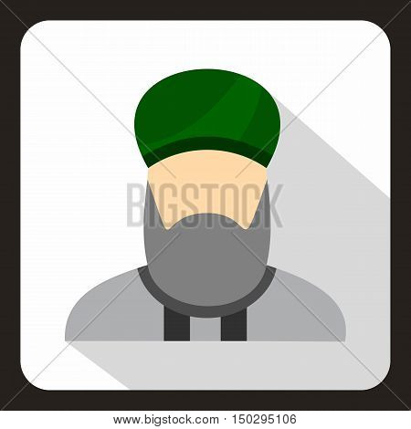 Muslim man with beard in green turban icon in flat style on a white background vector illustration