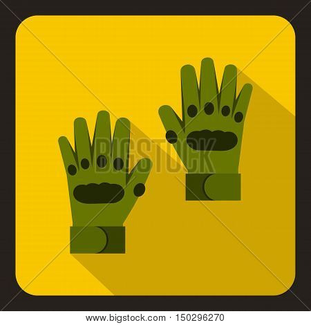 Pair of green paintball gloves icon in flat style on a yelllow background vector illustration