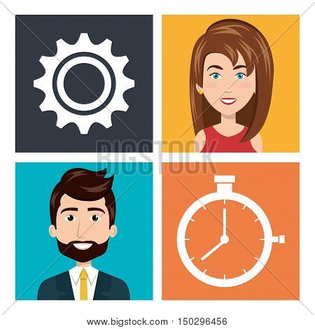 time management and business icon set inside frames. colorful design. vector illustration