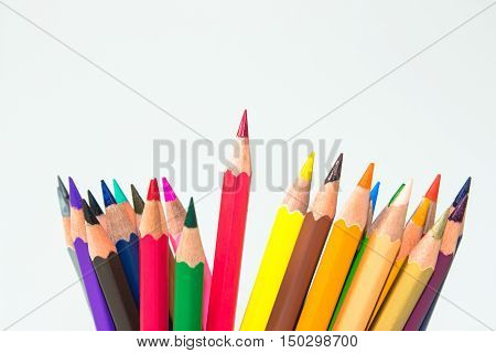 color pencil on white background / outstanding character concept / Individuality concept / pencils concept / focus pencil red
