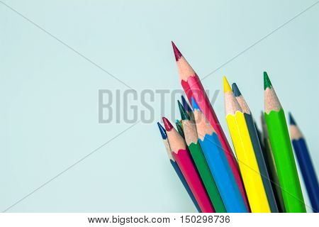 color pencil on white background / outstanding character concept / Individuality concept / pencils concept / focus pencil red / vintage tone
