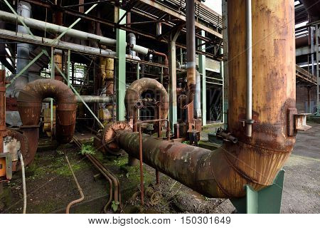 Detail of industrial public park in the German city of Duisburg. Landschaftspark Duisburg-Nord is a public park located in Duisburg-Meiderich Germany