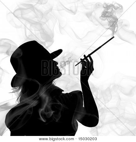 Silhouette der Smoking Woman isoliert auf weißem Hintergrund