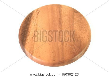 empty wood plate isolate background / Wood plate on fabric isolated on white background