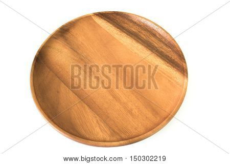 empty wood plate isolate background / Wood plate on fabric isolated on white background