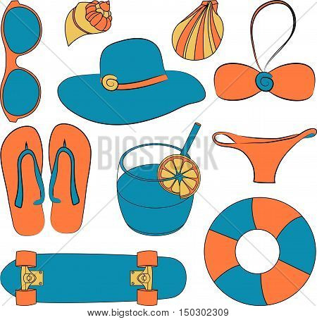 Vector illustration set of summer lovely things issolated