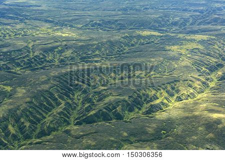 Caldera volcano Maly Semyachik. Kronotsky Nature Reserve on Kamchatka Peninsula. View from helicopter.