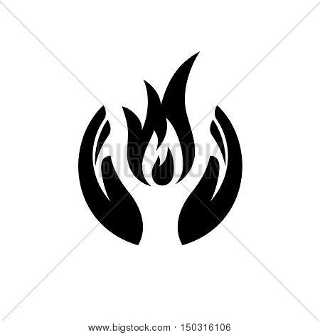 Care hands with fire inside icon. Sweet memory sorrow symbol.