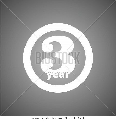 hree years sign, Three years icon on gray background