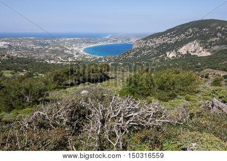 Panoramic mountain and sea view of Kos island Greece