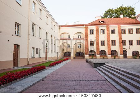 Vilnius Lithuania - September 10 2016: View of Vilnius university from Sarbievijaus yard