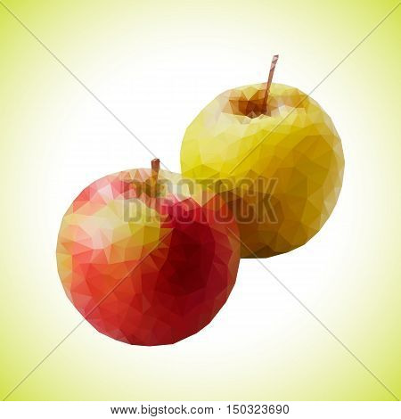 Apples. Set of red green bitten and half of fruit with leaf. Vector illustration