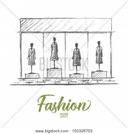 Mannequins in fashion shop - vector pencil sketch