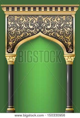 Fairytale Oriental, Indian or Arabian arch, background for cover, invitation cards. Vector graphics