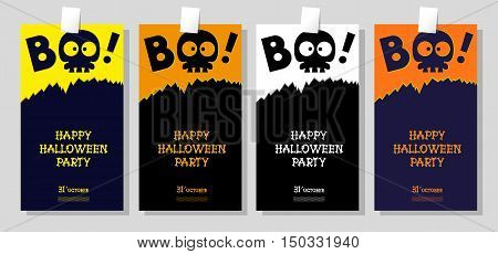 Set Of Funny Holiday Banner: Title Boo From Slull Sleleton And Happy Halloween From Bones Letters. V