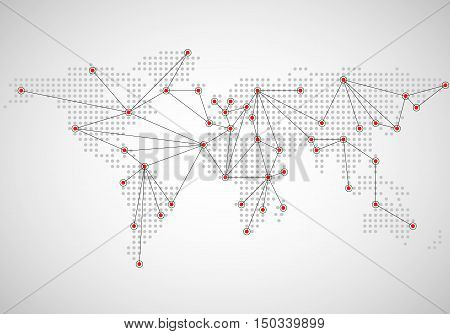 World map connection, abstract dotted background, social media network