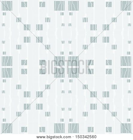 Abstract geometric seamless background. Regular squares pattern gray with stripes and wiggly lines in white on light gray.