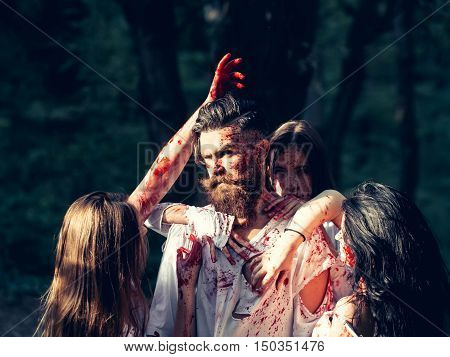 Halloween People With Red Blood
