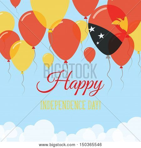 Papua New Guinea Independence Day Flat Greeting Card. Flying Rubber Balloons In Colors Of The Papua