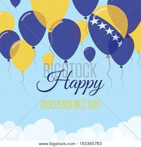Bosnia And Herzegovina Independence Day Flat Greeting Card. Flying Rubber Balloons In Colors Of The