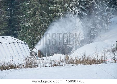 Snow Making Machine Make Snow At Ski Resort