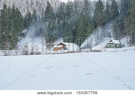 Snow Making Machine Make Snow At Ski Resort