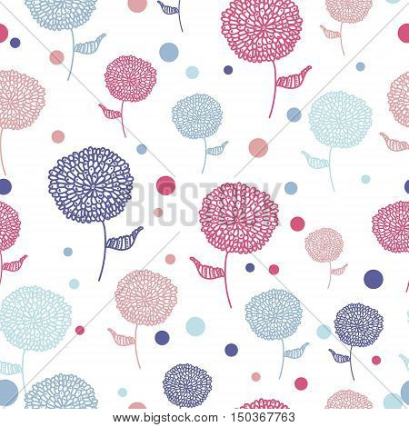 Seamless flower pink blue retro background pattern in vector