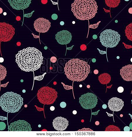 Seamless flower dark color retro background pattern in vector