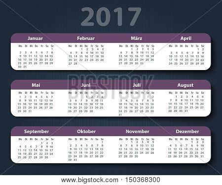 Calendar 2017 year German. Week starting on Monday. eps