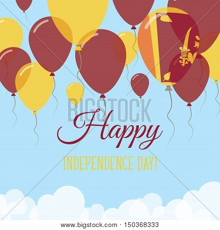 Sri Lanka Independence Day Flat Greeting Card. Flying Rubber Balloons In Colors Of The Sri Lankan Fl