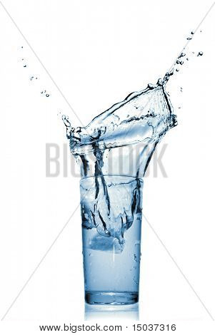 vand plaske i glas isoleret på hvid