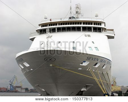 Passenger ship in Saint Petersburg. Cruise liner moored in St. Petersburg. Russia. August, 2016.